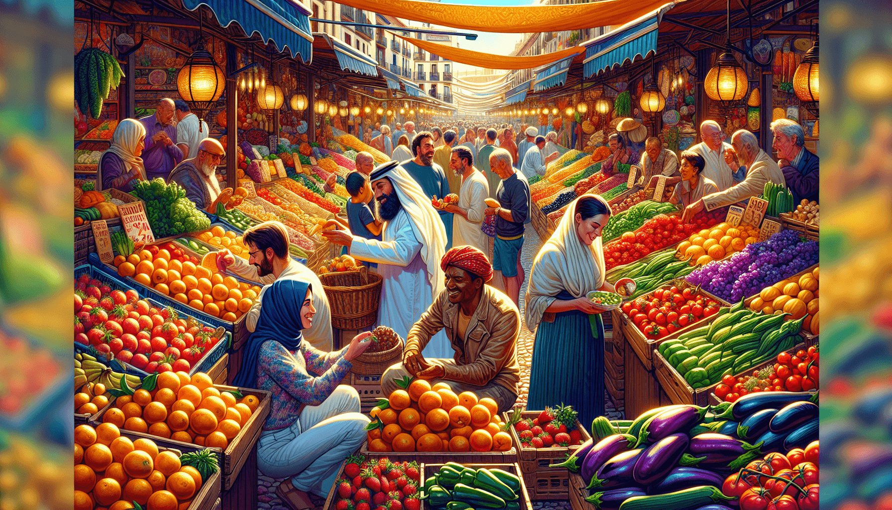 Mercado local en España con productos frescos